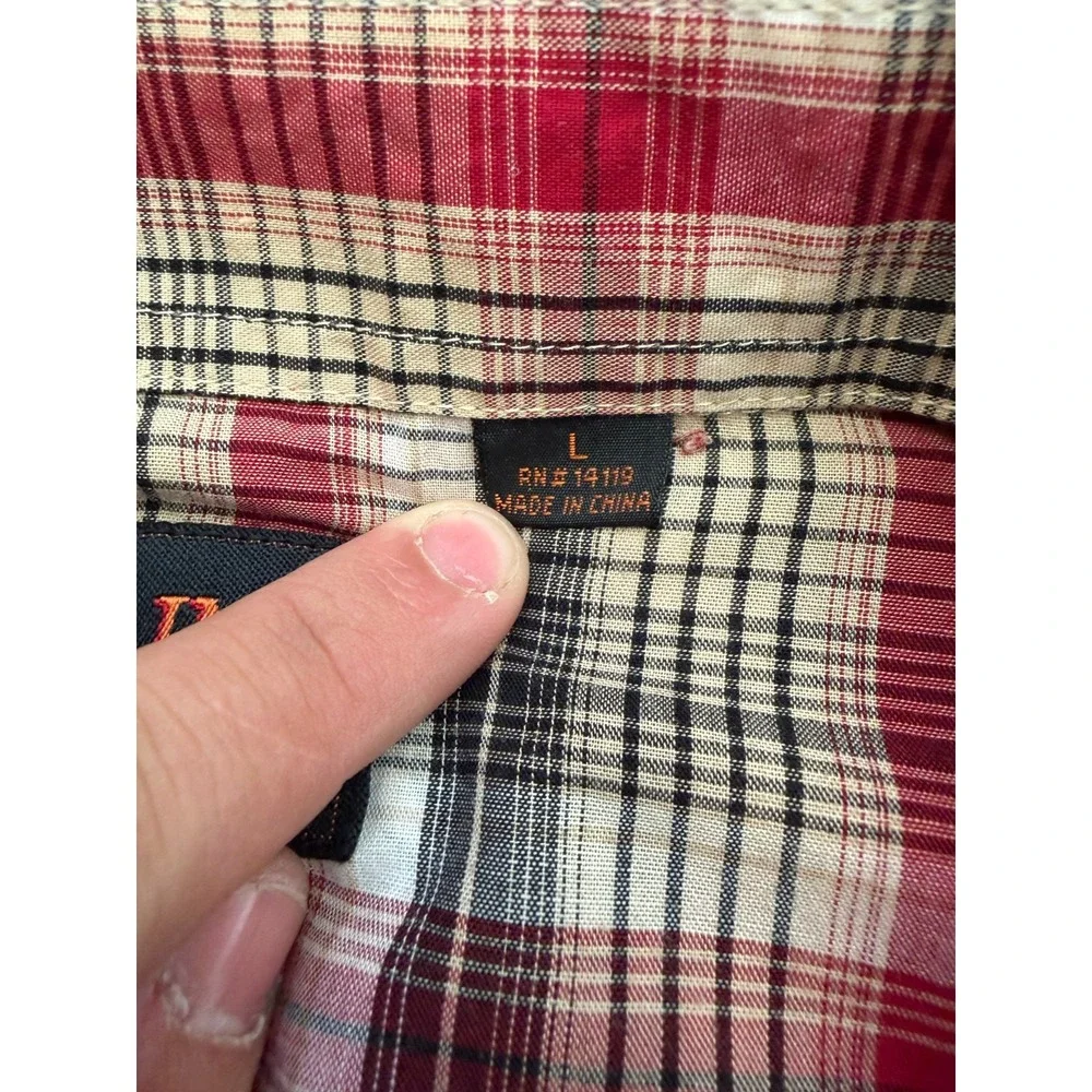Plains‎ Western Wear Pearl Snap Shirt Mens Large Red Black Cowboy Long Sleeve